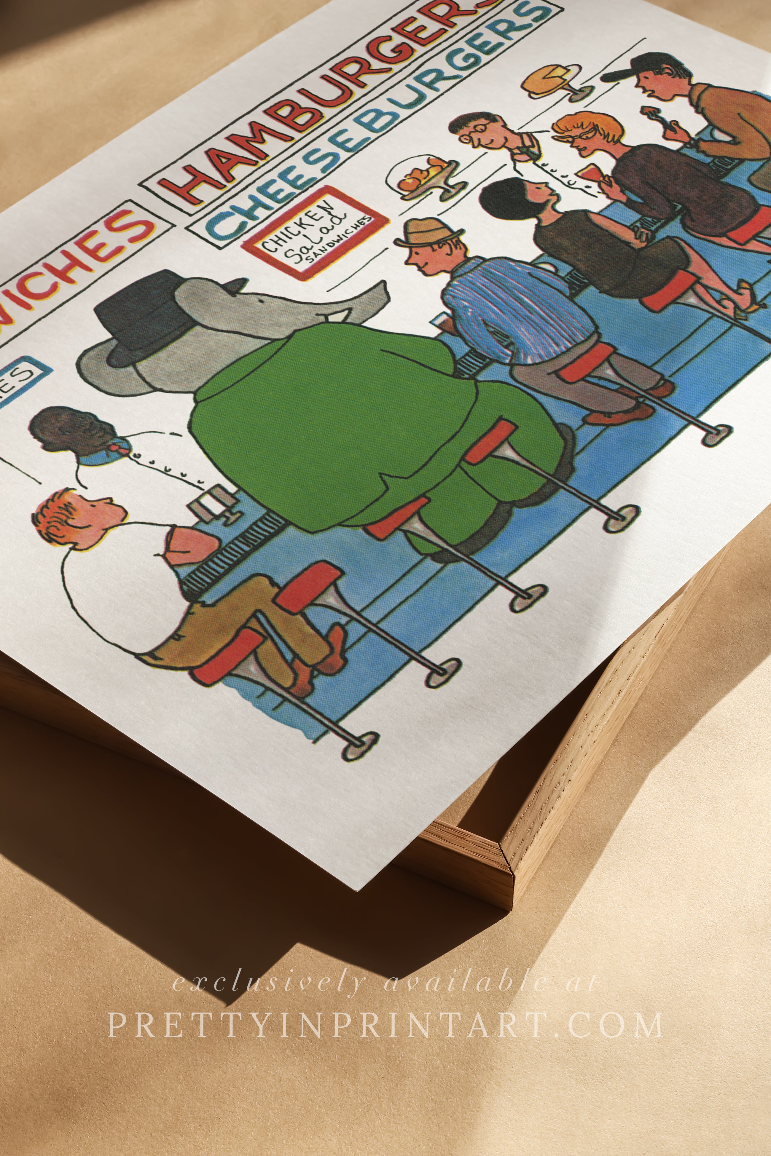 Vintage‑style Babar elephant sitting at diner counter nursery art print
