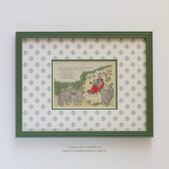 Babar Nursery Art Print in Green Hand Painted Frame | Wallpapered Mount (001)