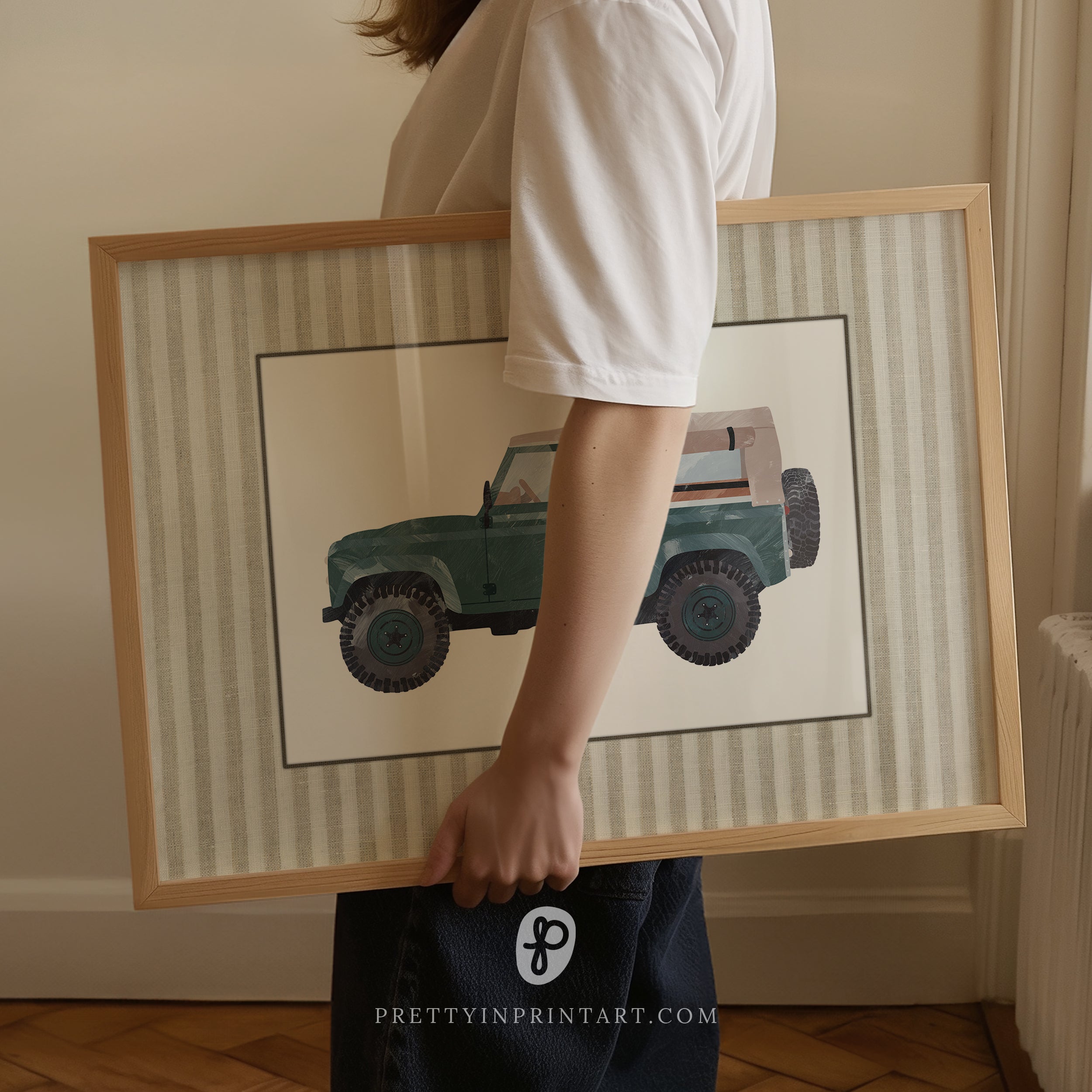 Land Rover Defender Art: Green |  Framed Print