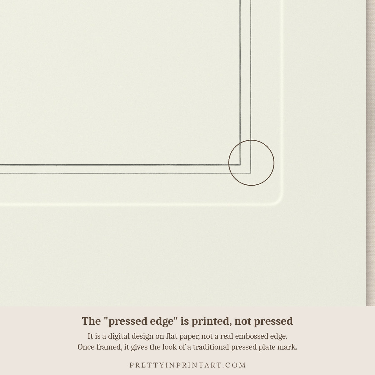 Close-up of the printed pressed-edge effect – a digital design, not an embossed edge