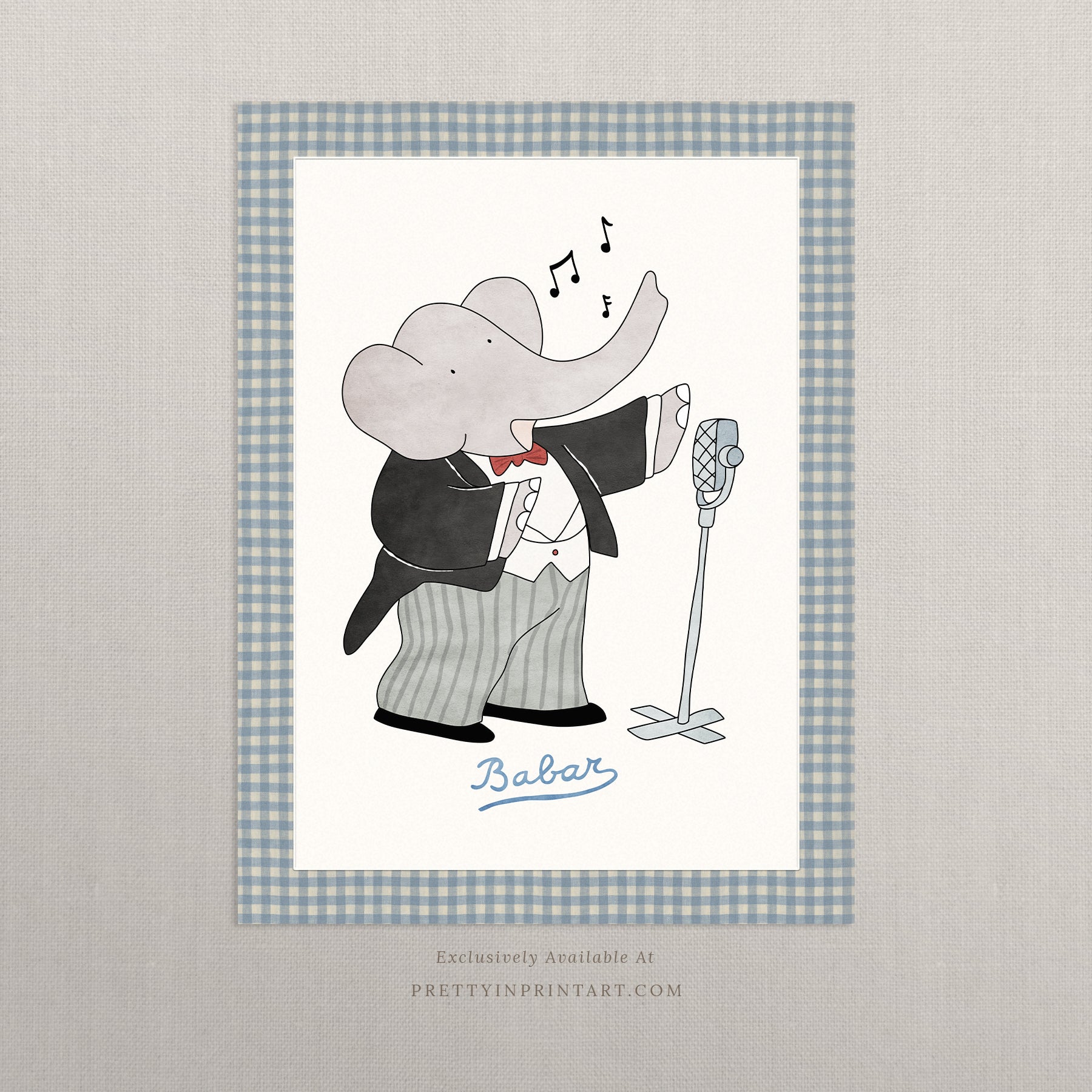 Babar Nursery Art - Babar the Elephant nursery wall art print, Vintage Babar nursery decor for baby’s room, Classic Babar prints for children’s bedrooms