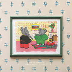 Babar Nursery Art |  Framed (Calke Green Farrow & Ball 00303)