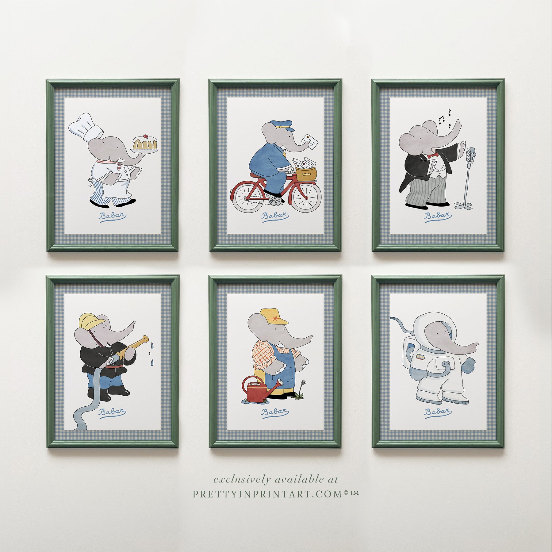 Babar Nursery Art - Babar the Elephant nursery wall art print, Vintage Babar nursery decor for baby’s room, Classic Babar prints for children’s bedrooms