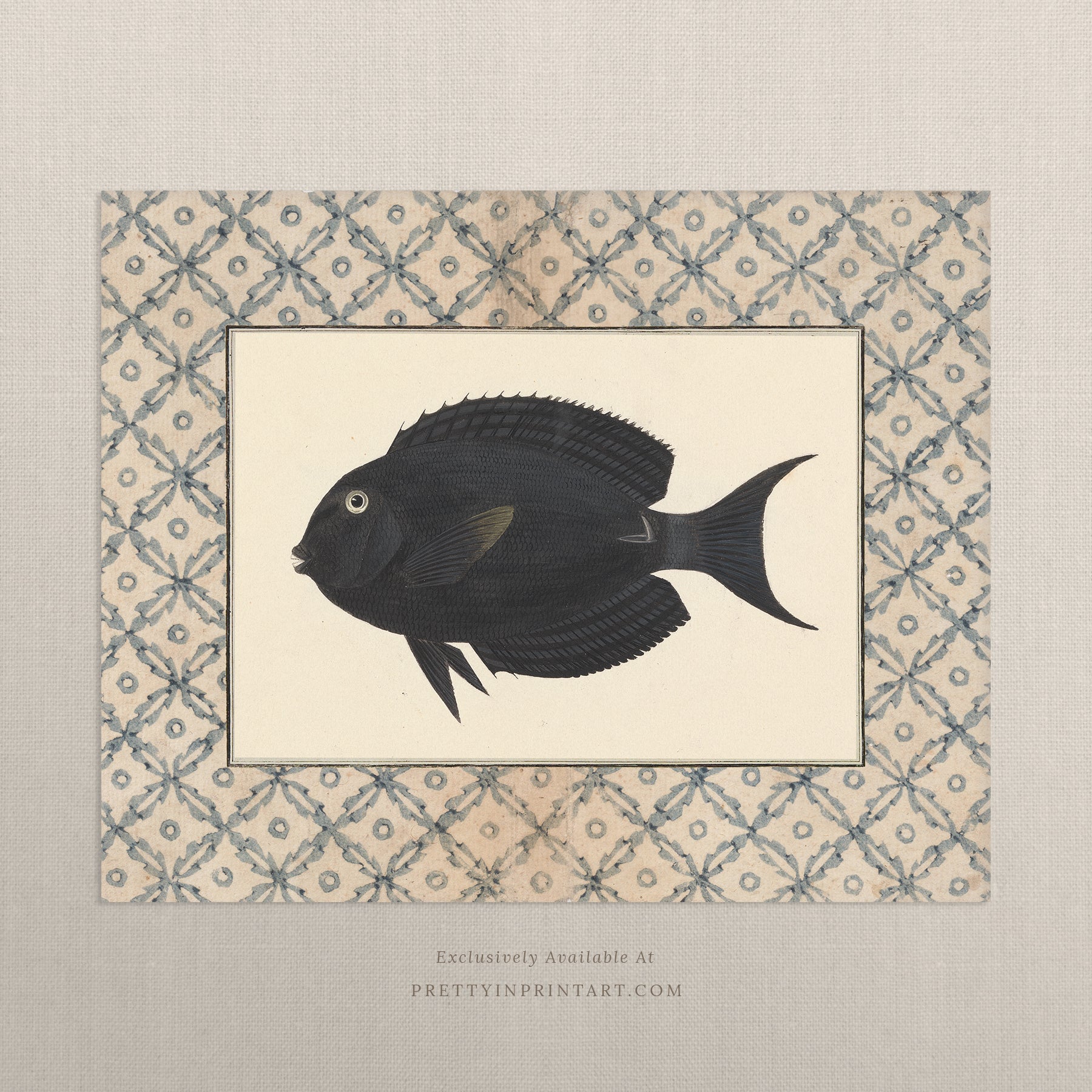 Black Fish Art Print – Vintage-Inspired Coastal Wall Art | Unframed