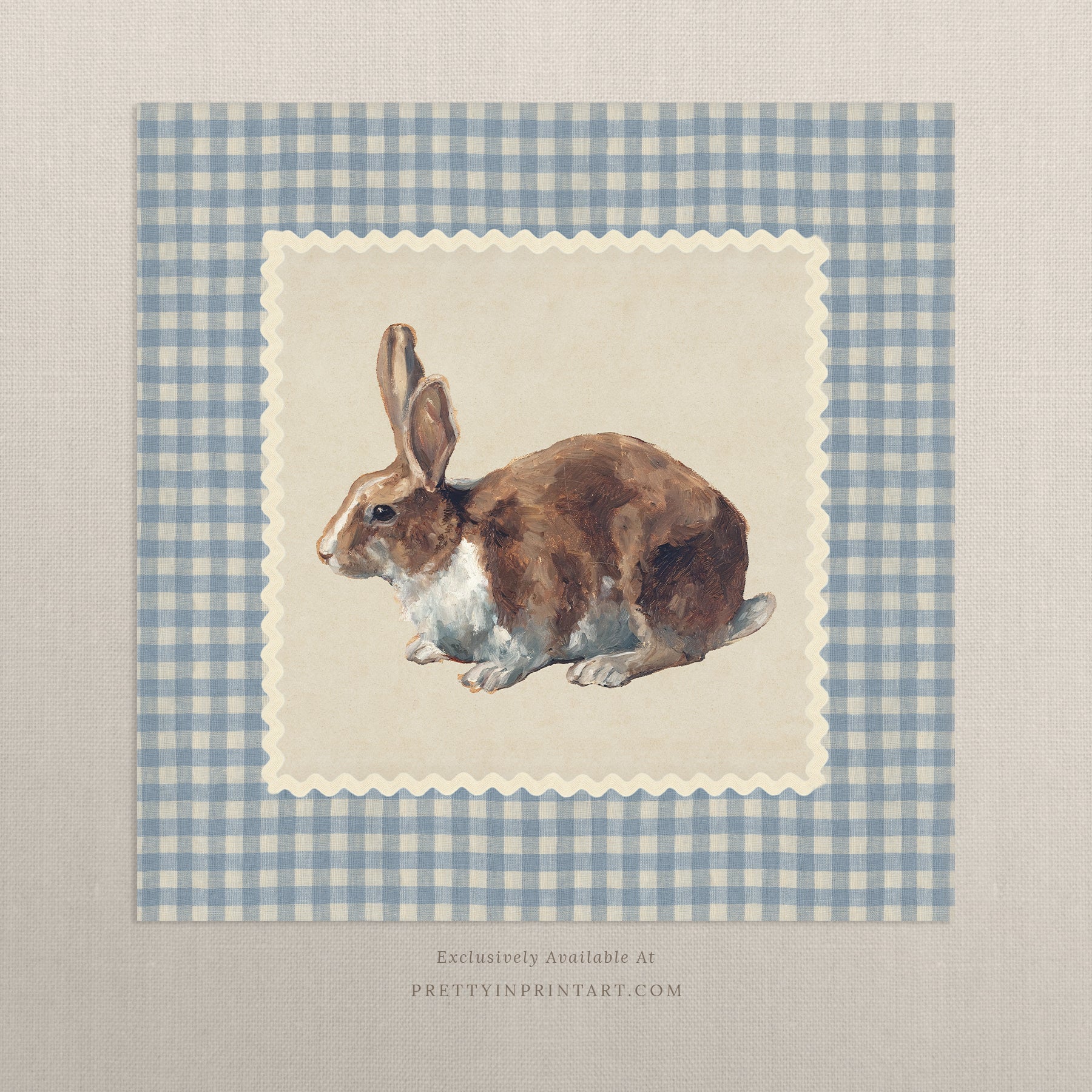 Vintage bunny rabbit art print featuring antique-style animal illustration, perfect for nursery or children's room decor.