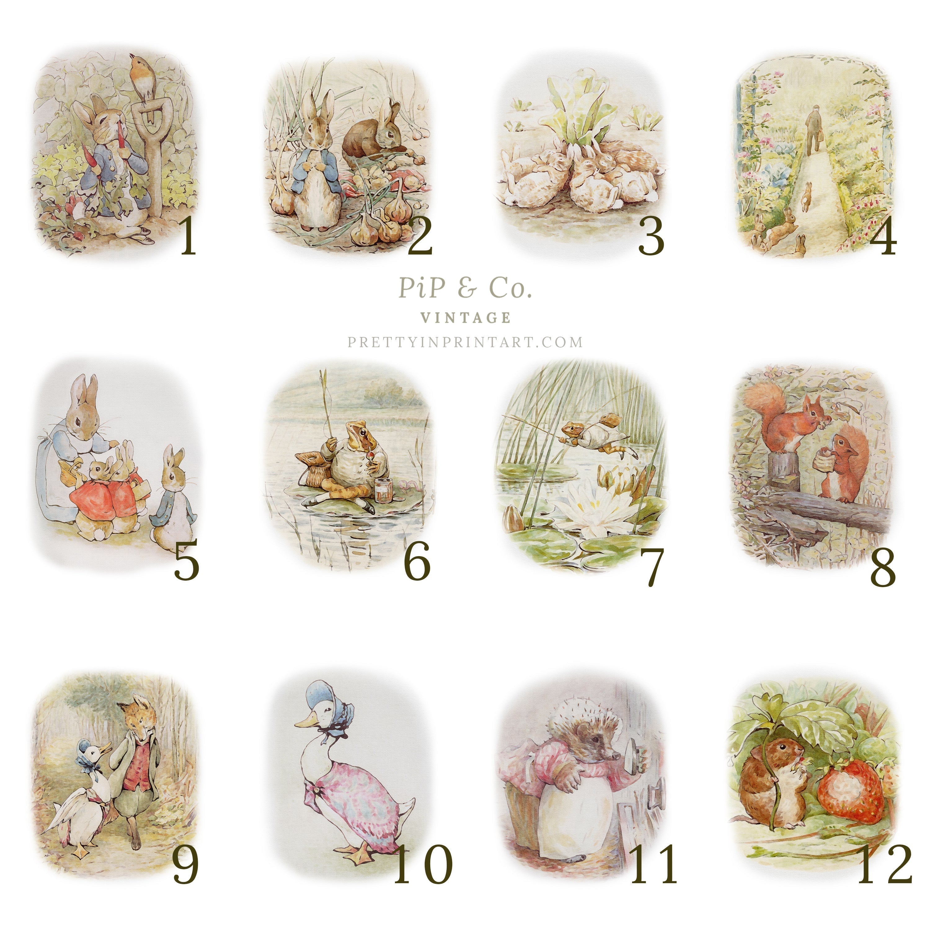 Antique storybook nursery prints for baby room, Beatrix Potter nursery art Vintage Beatrix Potter prints Beatrix Potter illustrations Peter Rabbit wall art Beatrix Potter baby room decor Framed Beatrix Potter prints Antique storybook nursery art Classic c