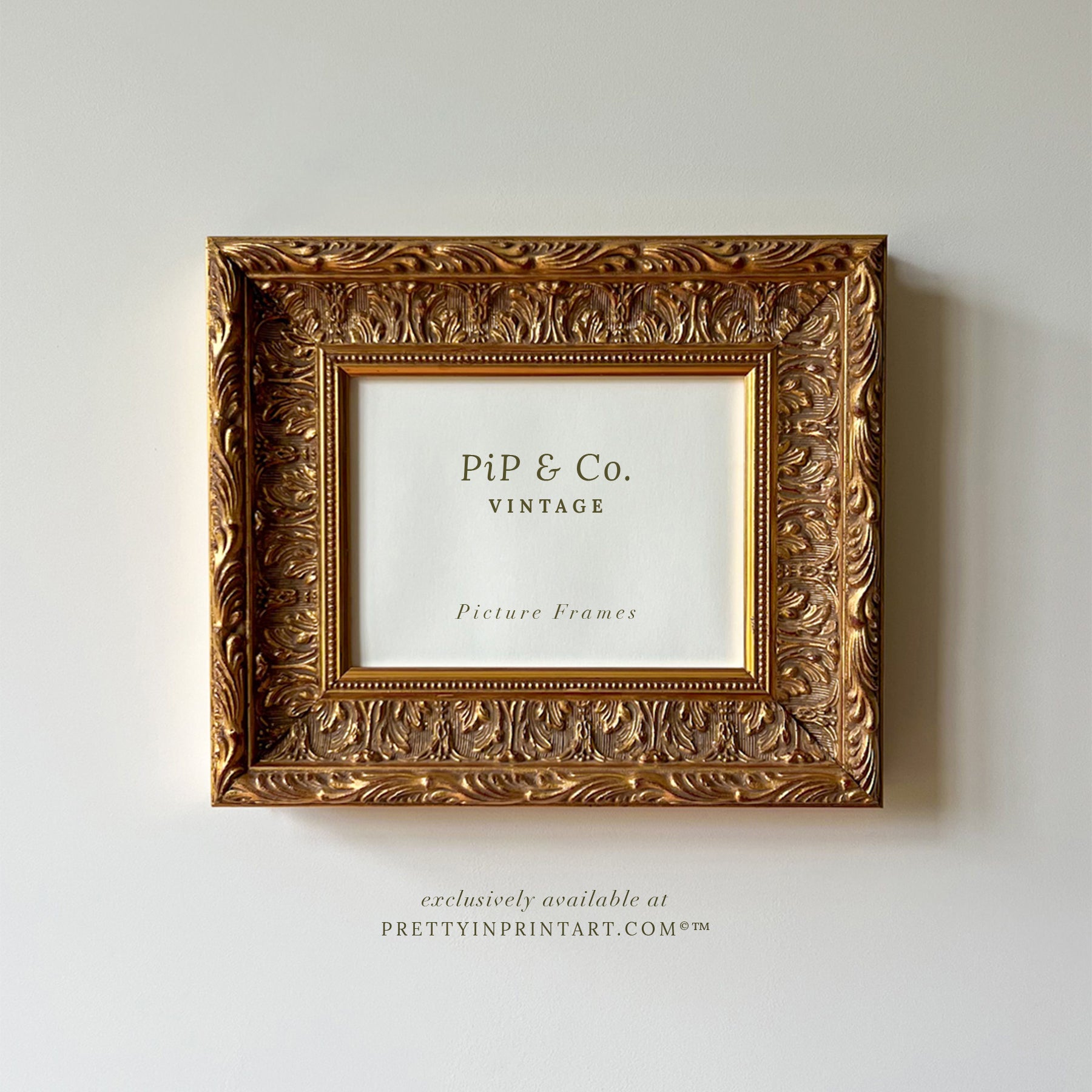 Gold ornate picture frame for traditional, vintage, and classic interiors
