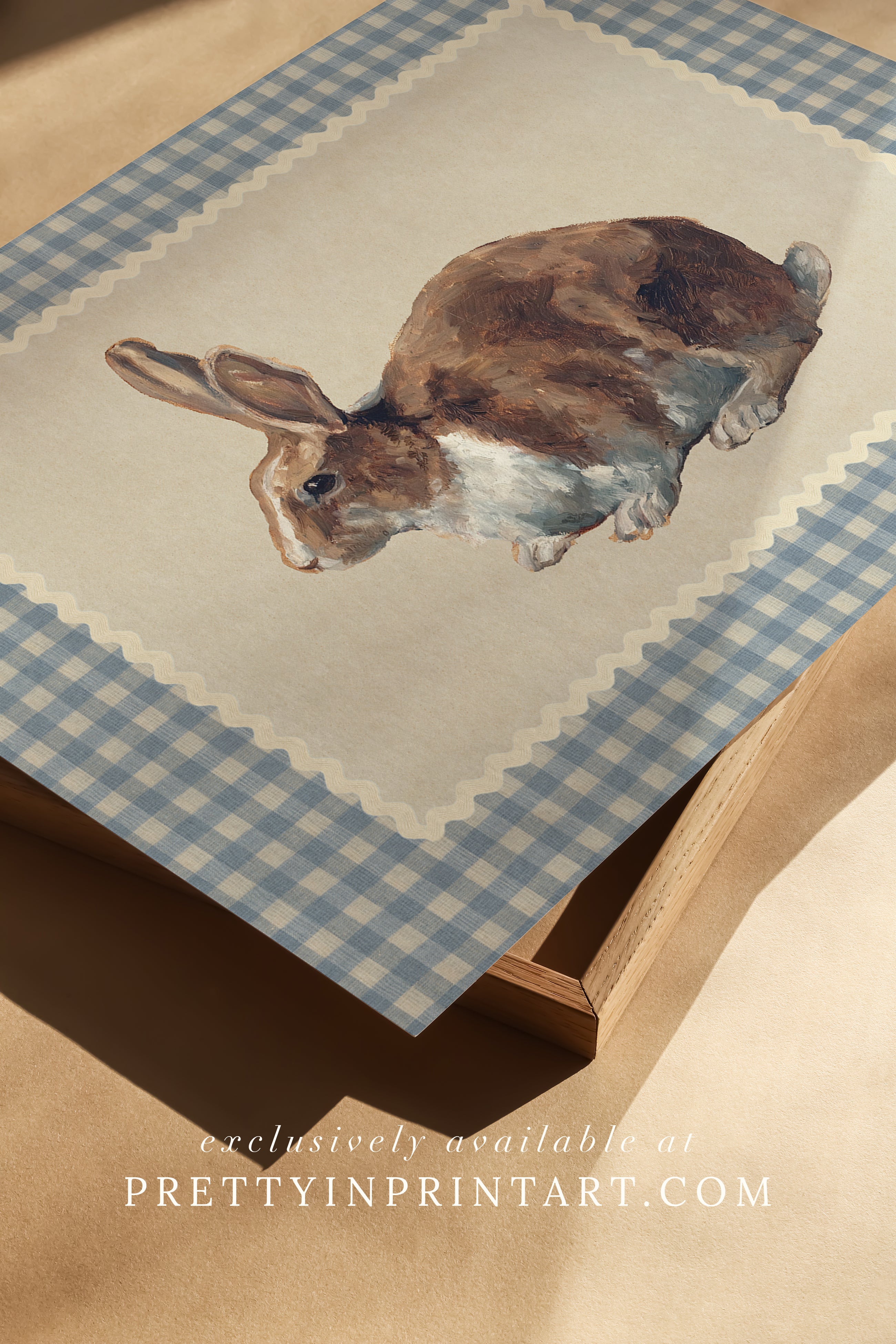 Vintage bunny rabbit art print featuring antique-style animal illustration, perfect for nursery or children's room decor.