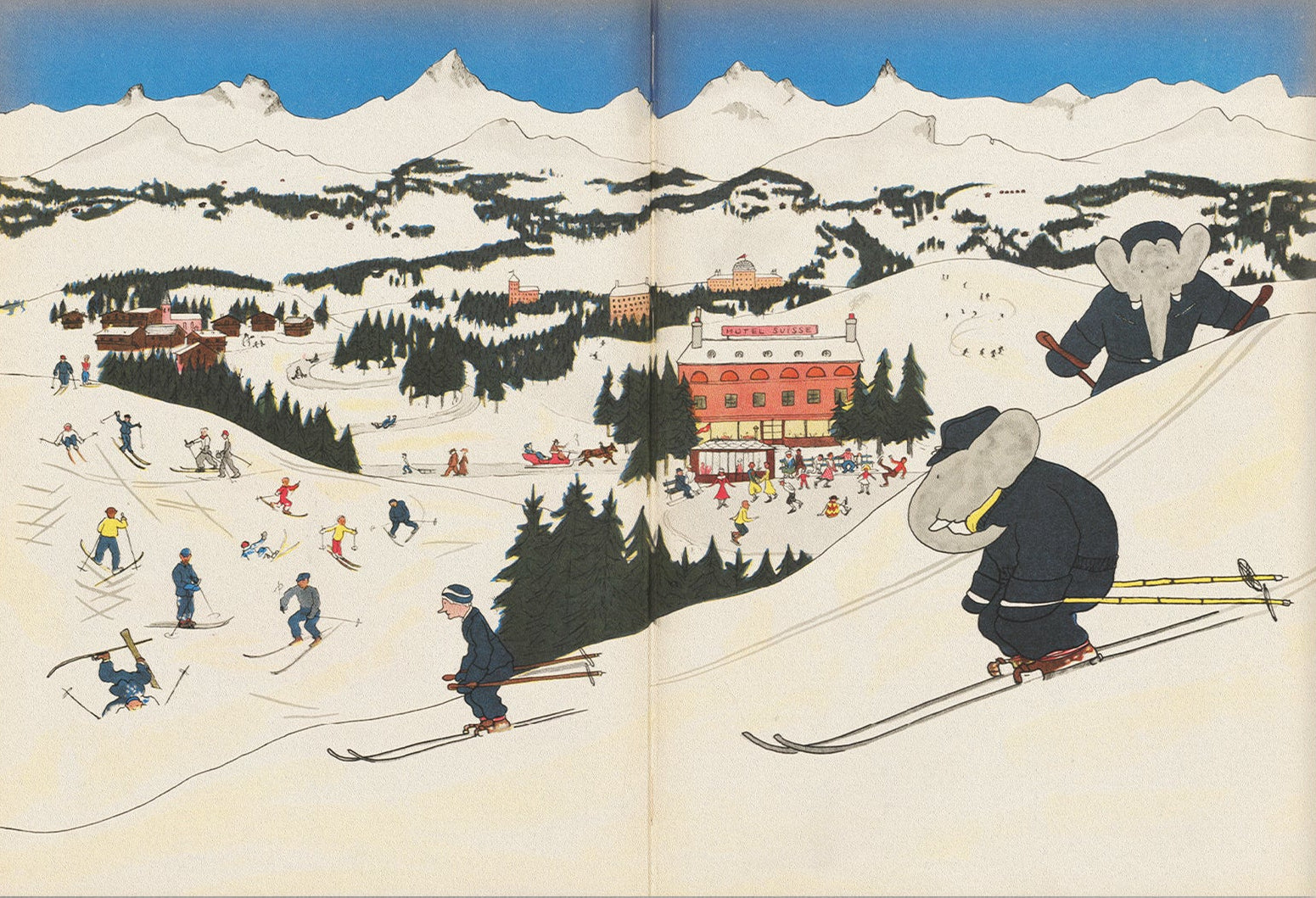 Babar Skiing Art Print |  Unframed