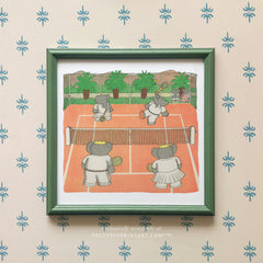 Babar Nursery Art; Tennis |  Framed (Calke Green Farrow & Ball 00303)