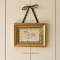 Vintage Watercolour Horse Nursery Art – Small 6x4in Framed in Antique Gold Frame, 6 Colours Available (GLD-46000)