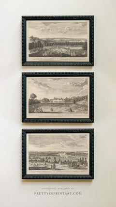 Vintage London Landscape Etching Set – Richmond Hill, Greenwich Park & Petersham, Framed in Black Beaded Frame (001)