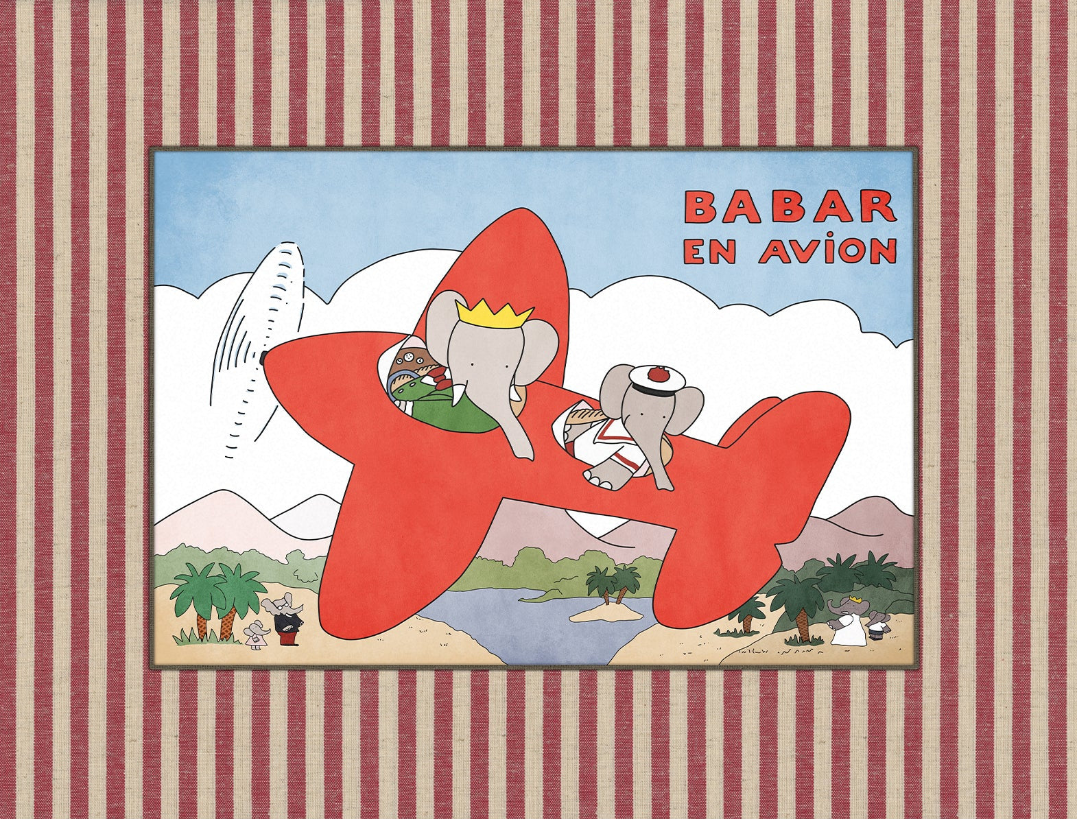 Babar Nursery Art Print – Babar in Red Plane |  Unframed