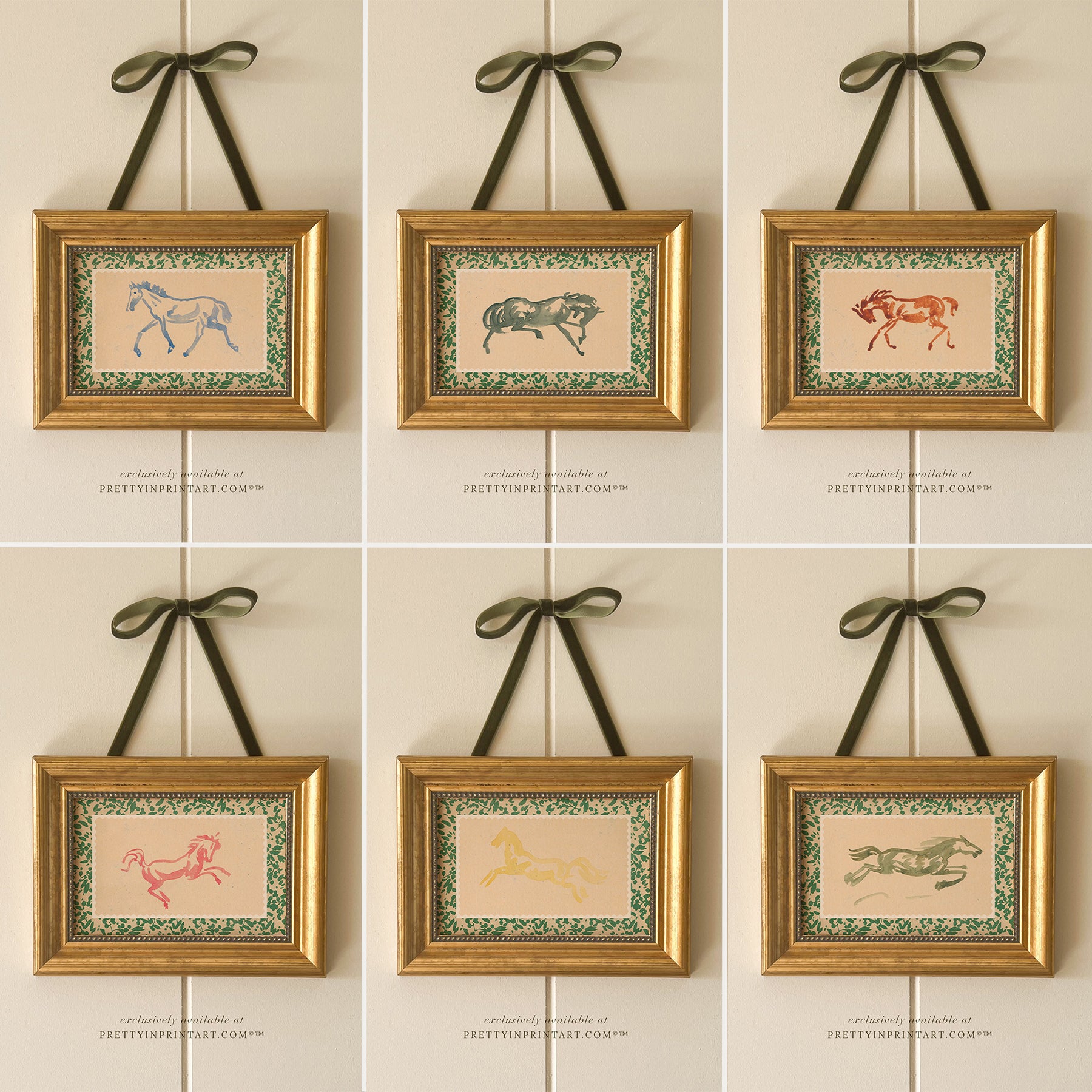 Horse Art, Light Green, 00635 |  Unframed