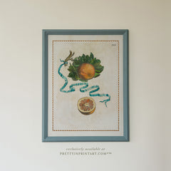 Framed Vintage Italian Citrus Fruit Print – Blue Farrow & Ball Frame 004