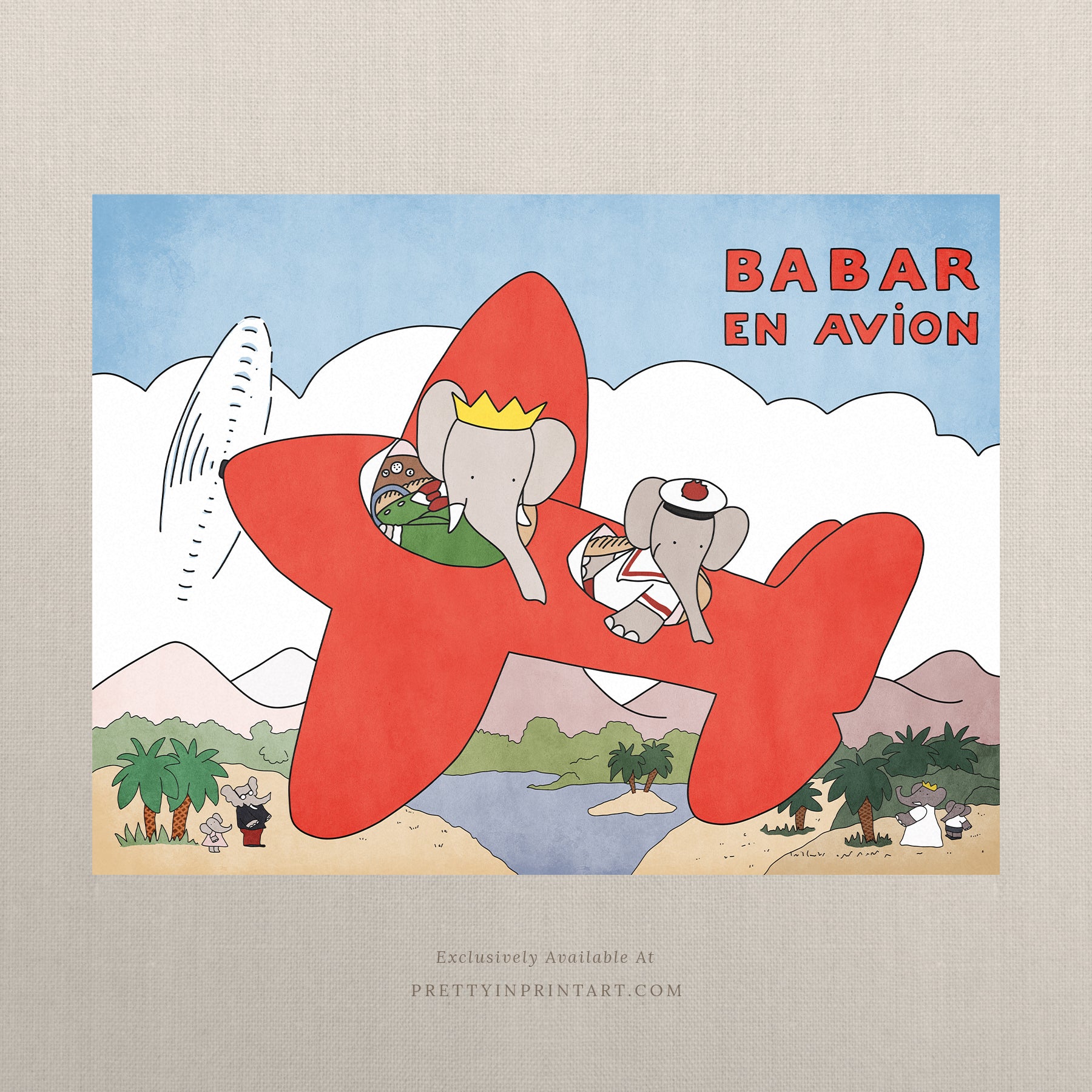 Babar Nursery Art - Babar the Elephant nursery wall art print, Vintage Babar nursery decor for baby’s room, Classic Babar prints for children’s bedrooms