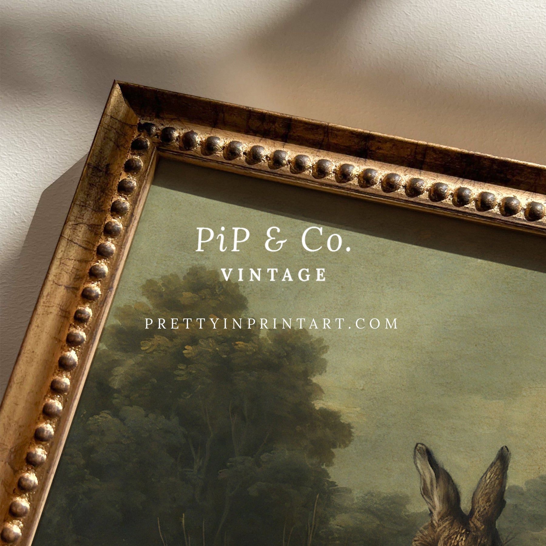 Vintage Bunny Rabbit Art Print 0023 | Gold Frame (0160)