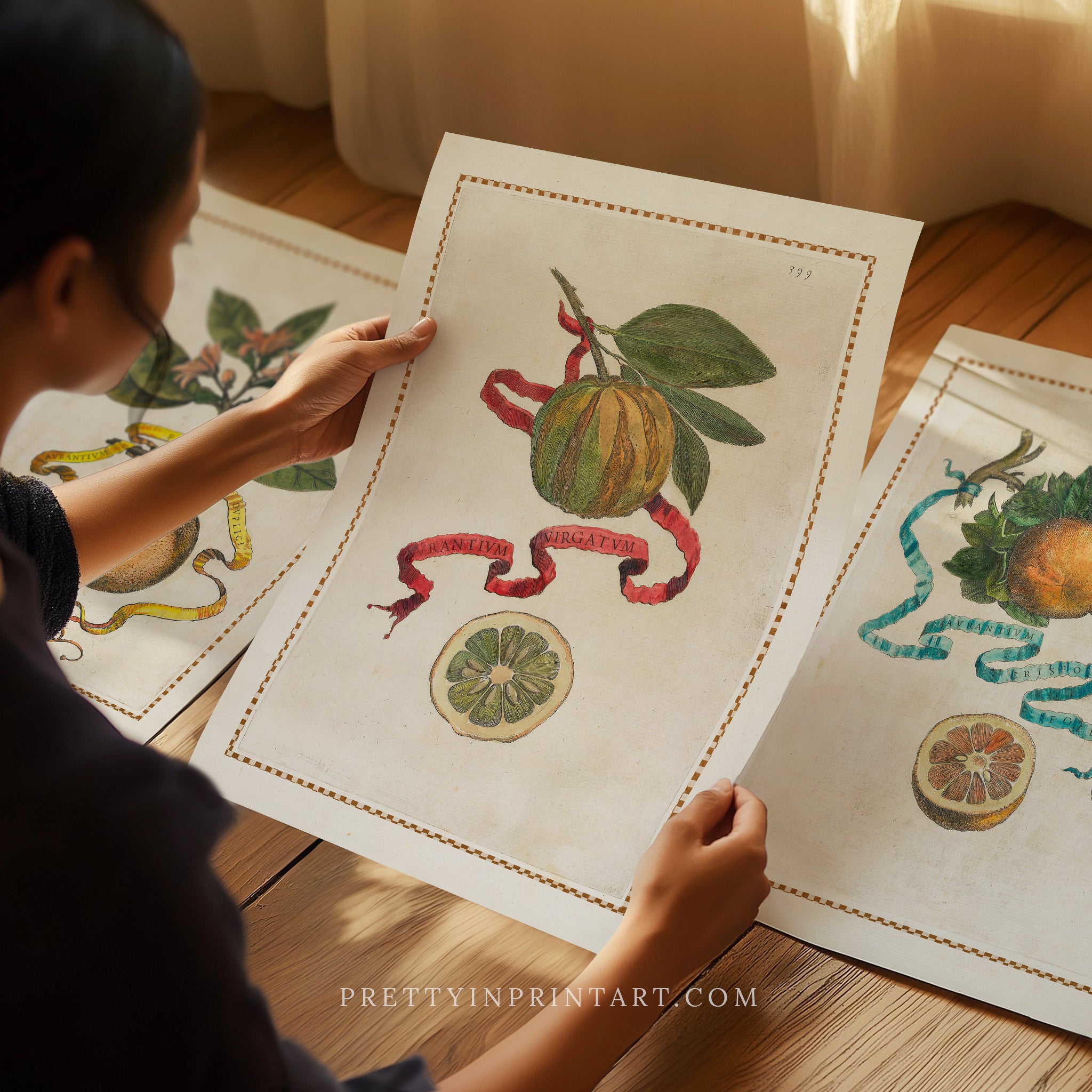 Unframed Italian citrus fruit wall art print featuring vintage-style orange, lemon, and lime illustrations.