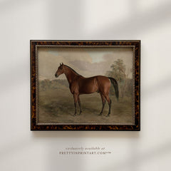 Vintage Horse Art Print – Framed in Tortoiseshell-Style Wood Frame (008565/5, BRN-TOR-2124)