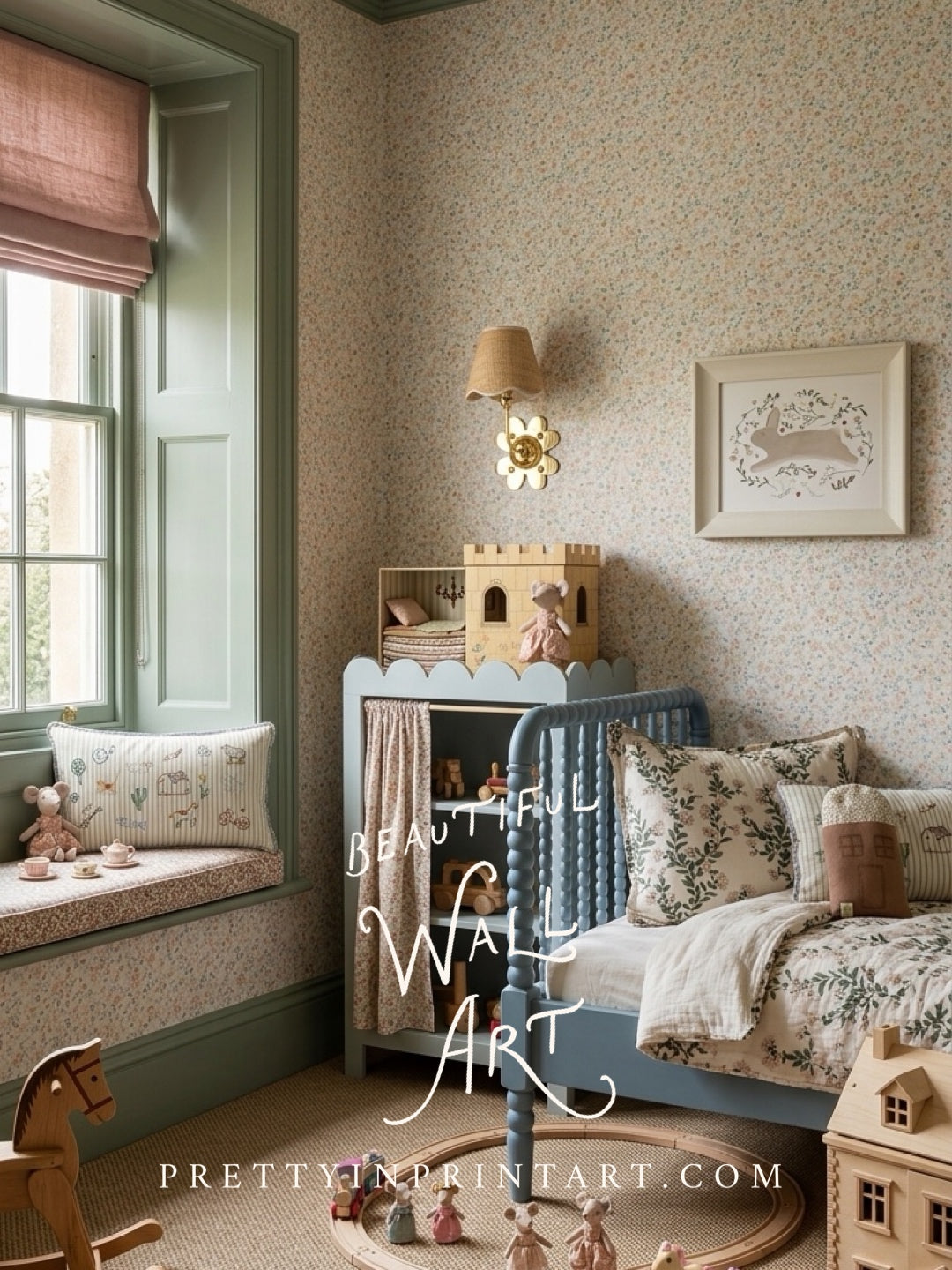 Floral Bunny Rabbit |  Framed (Hollyhock Little Greene 00304)