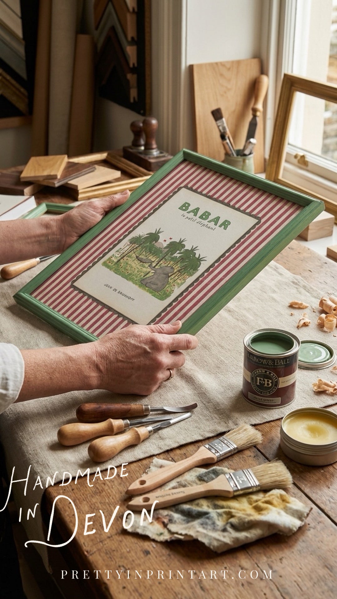 Babar Nursery Art 009 |  Framed (Calke Green Farrow & Ball 00303)