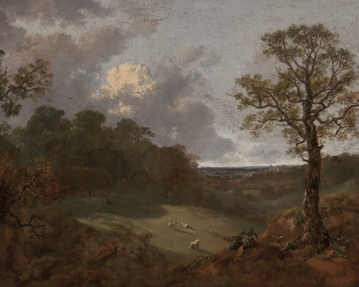 vintage oak tree landscape art print