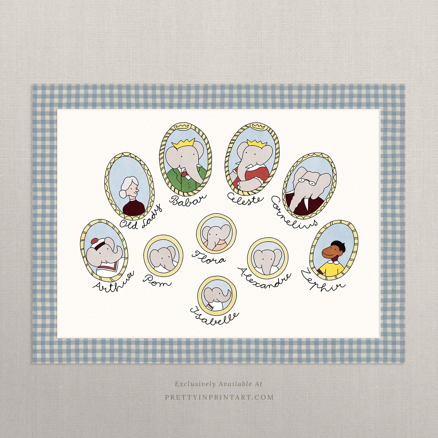Babar Nursery Art - Babar the Elephant nursery wall art print, Vintage Babar nursery decor for baby’s room, Classic Babar prints for children’s bedrooms