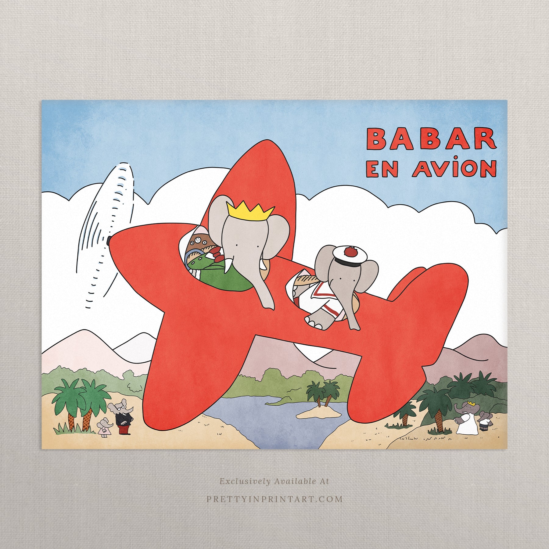 Babar Nursery Art - Babar the Elephant nursery wall art print, Vintage Babar nursery decor for baby’s room, Classic Babar prints for children’s bedrooms