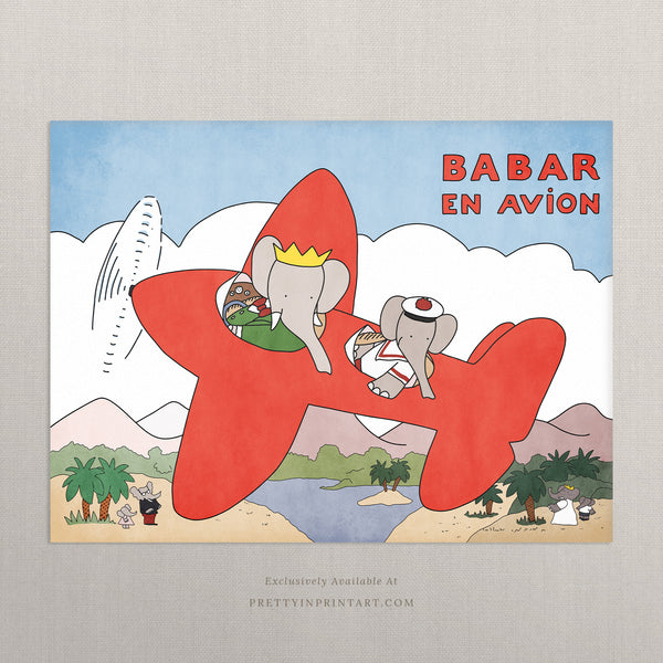 Babar En Avion Art Print |  Unframed