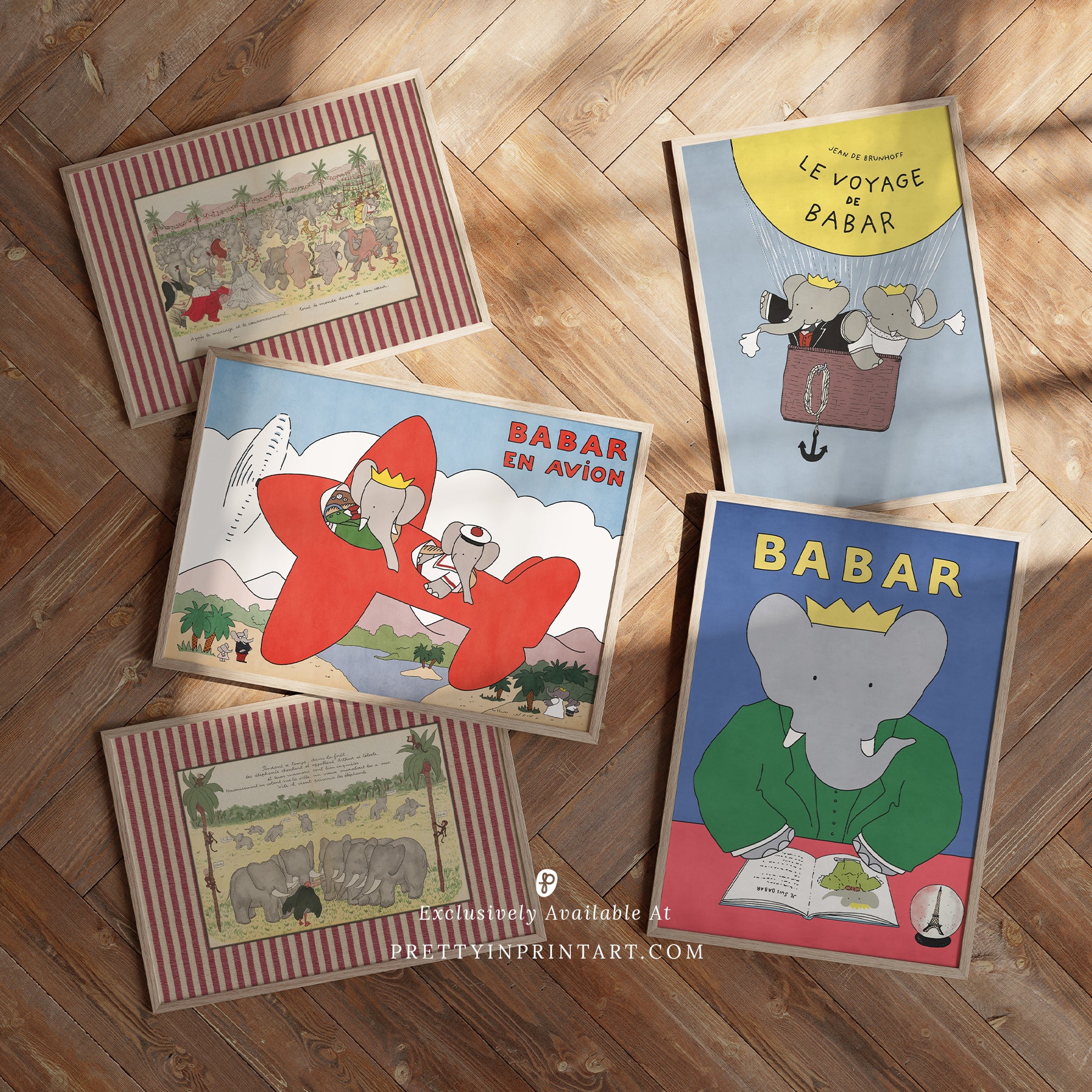 Babar Nursery Art - Babar the Elephant nursery wall art print, Vintage Babar nursery decor for baby’s room, Classic Babar prints for children’s bedrooms