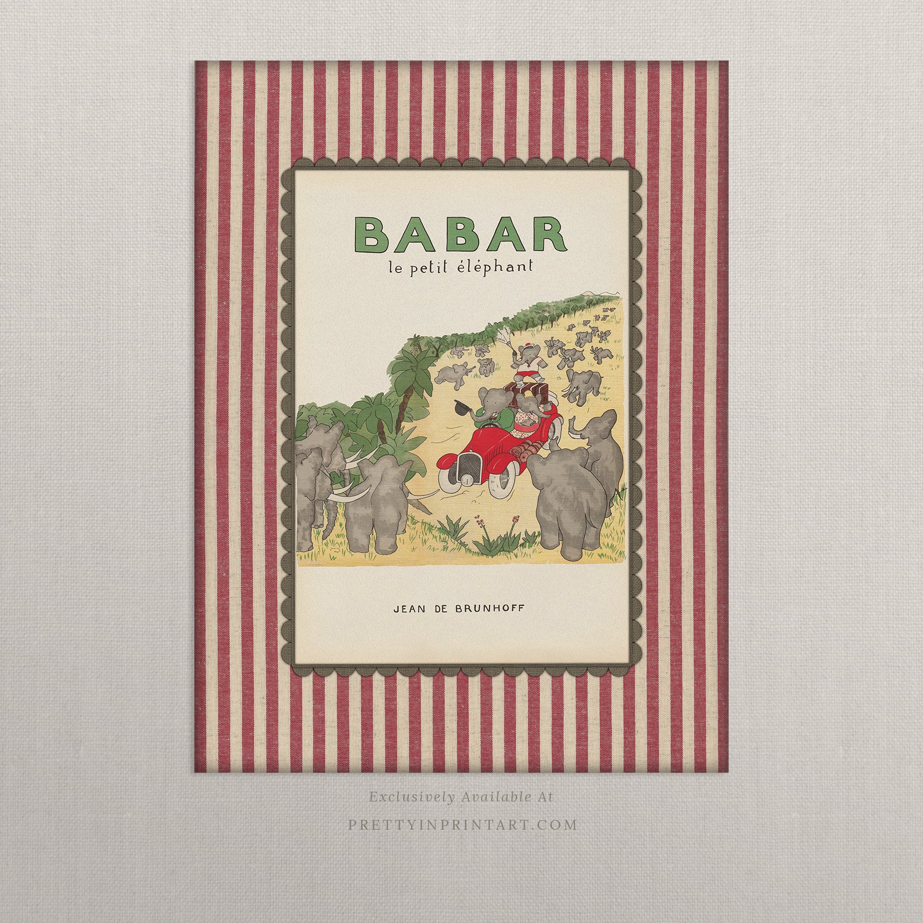 Babar Nursery Art - Babar the Elephant nursery wall art print, Vintage Babar nursery decor for baby’s room, Classic Babar prints for children’s bedrooms