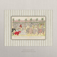 Babar the Elephant Nursery Art Print – Natural Stripe Vintage Storybook Wall Art, Unframed (006)