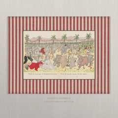 Babar the Elephant Nursery Art Print – Vintage Storybook Wall Art with Printed Fabric-Look Border, Unframed (006)