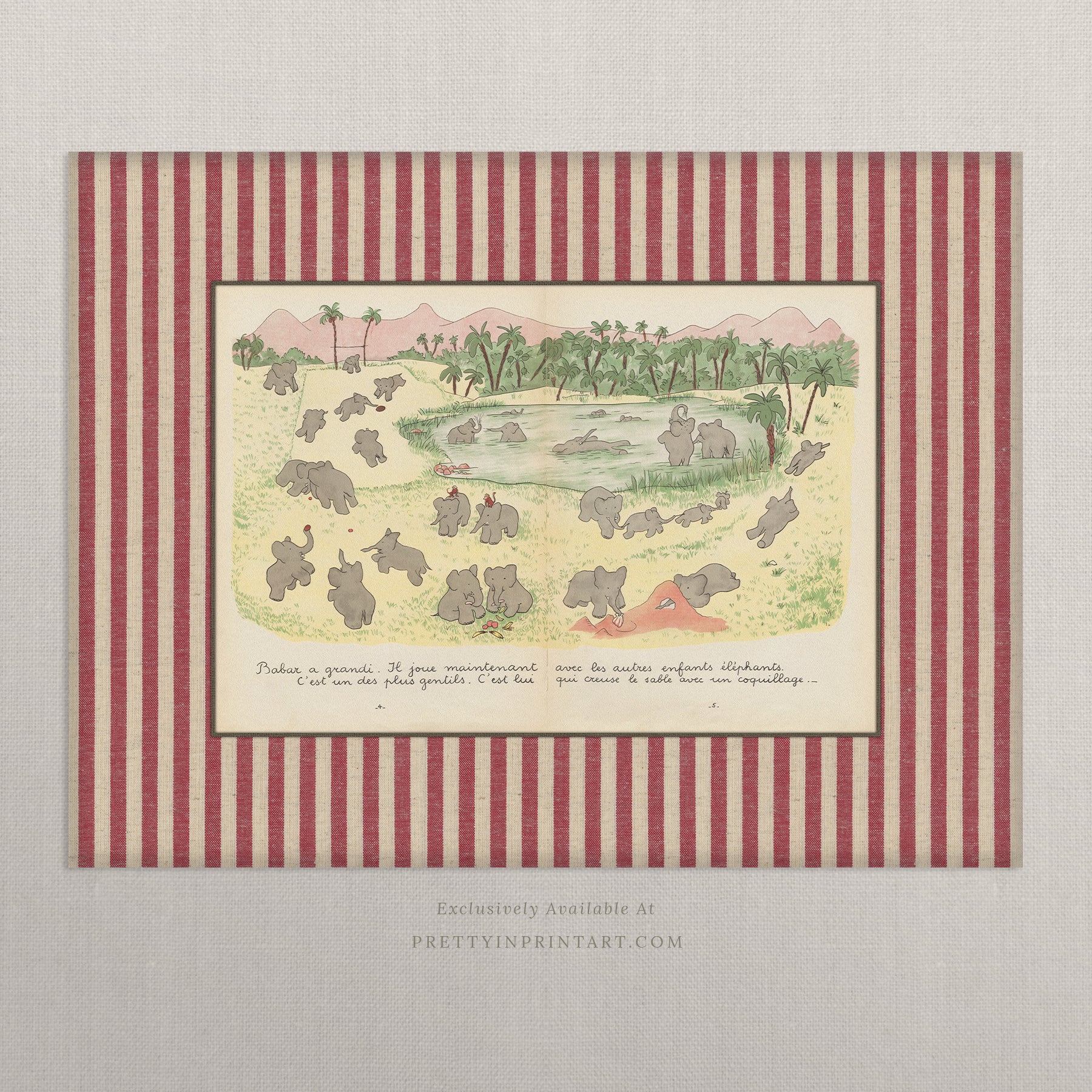 Babar Nursery Art - Babar the Elephant nursery wall art print, Vintage Babar nursery decor for baby’s room, Classic Babar prints for children’s bedrooms