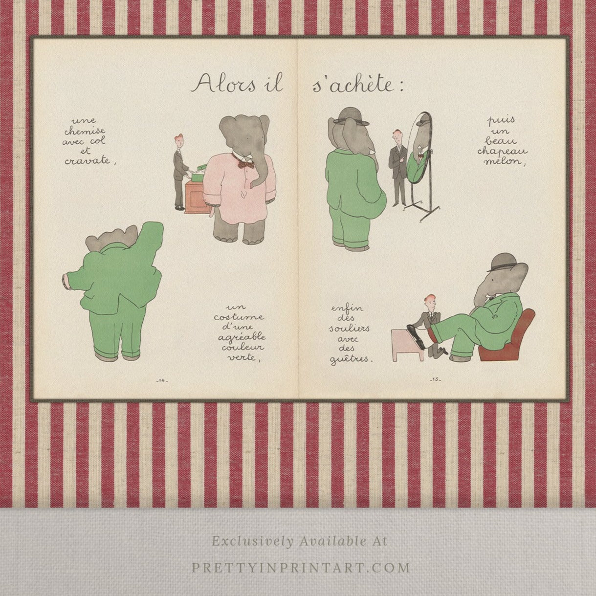 Babar Nursery Art - Babar the Elephant nursery wall art print, Vintage Babar nursery decor for baby’s room, Classic Babar prints for children’s bedrooms