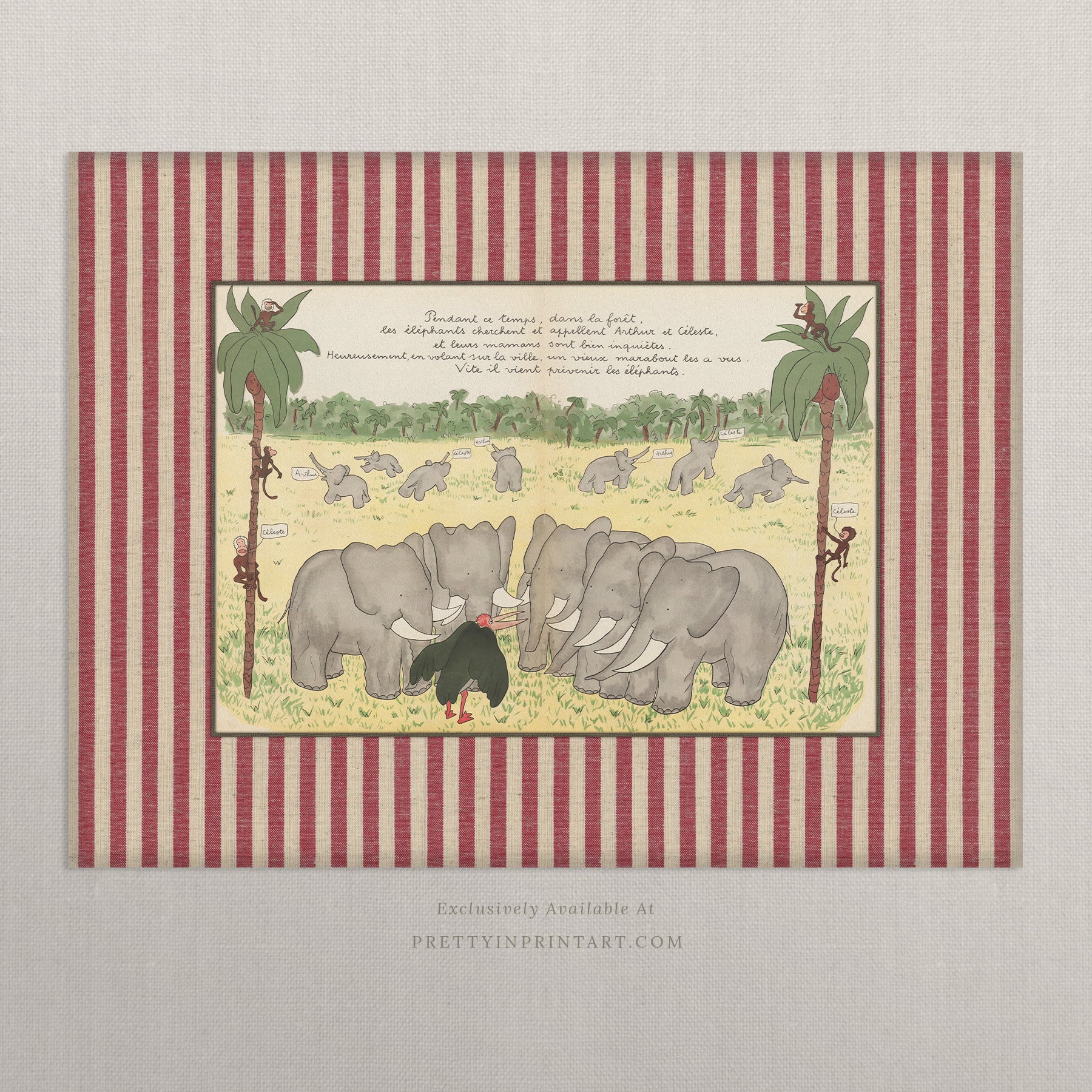 Babar Nursery Art - Babar the Elephant nursery wall art print, Vintage Babar nursery decor for baby’s room, Classic Babar prints for children’s bedrooms