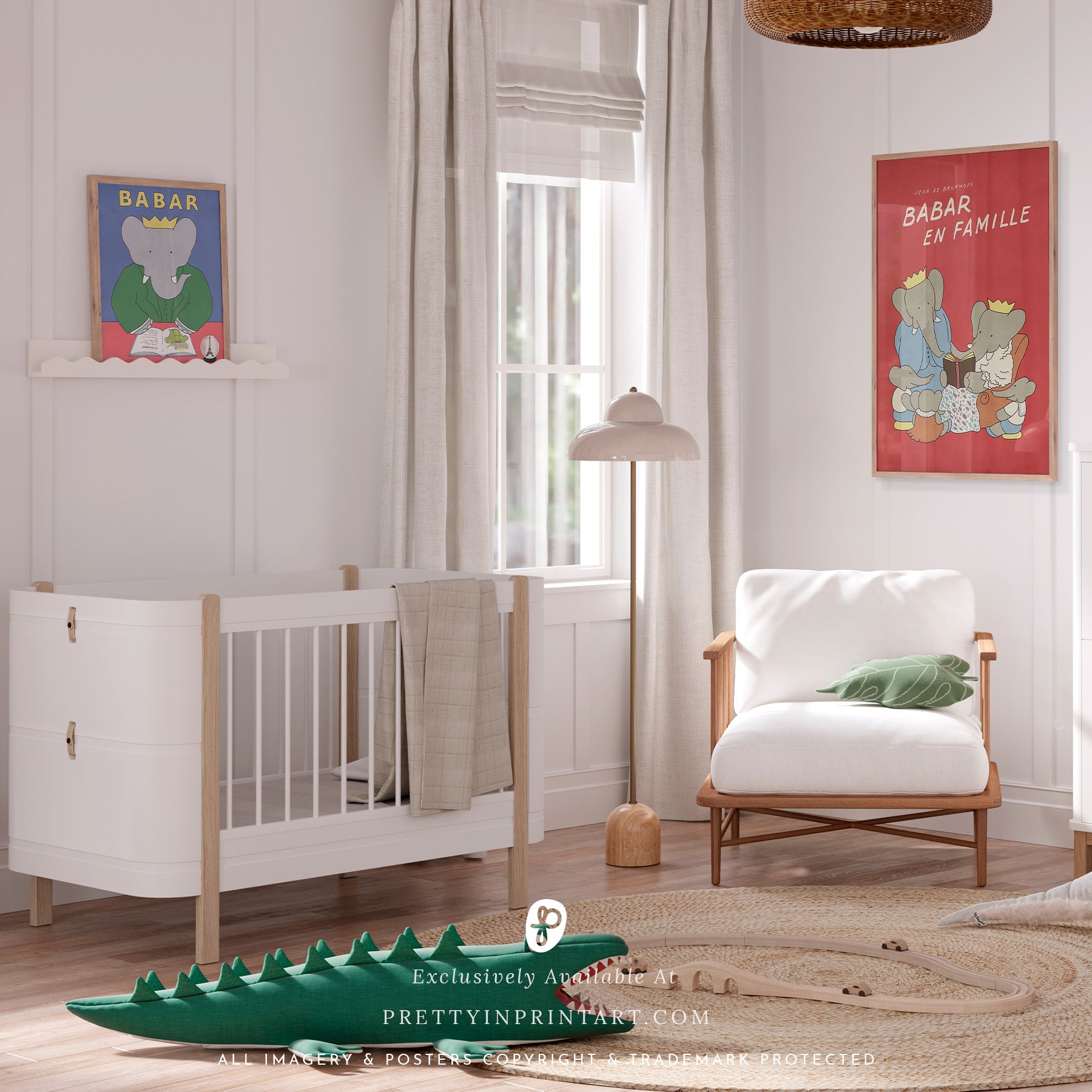 Babar Nursery Art - Babar the Elephant nursery wall art print, Vintage Babar nursery decor for baby’s room, Classic Babar prints for children’s bedrooms