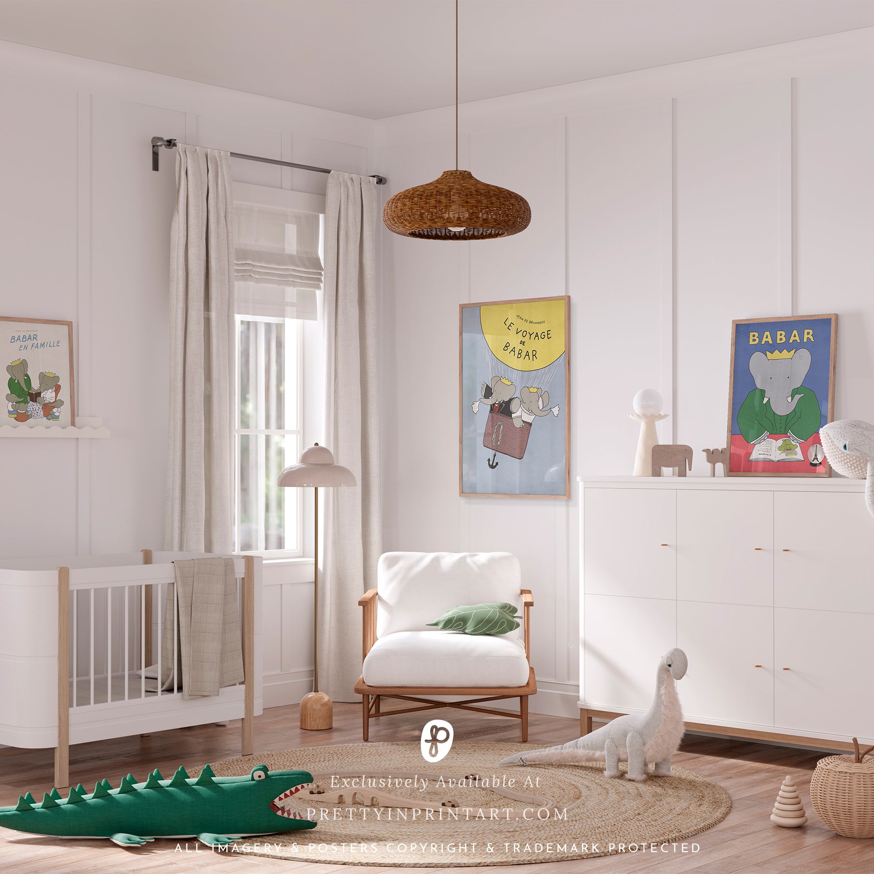 Babar Nursery Art - Babar the Elephant nursery wall art print, Vintage Babar nursery decor for baby’s room, Classic Babar prints for children’s bedrooms
