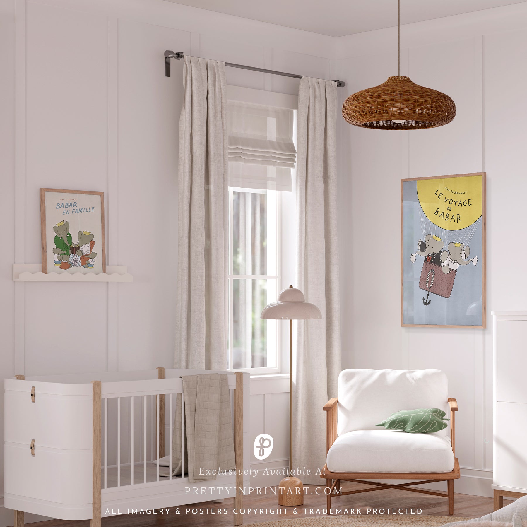 Babar Nursery Art - Babar the Elephant nursery wall art print, Vintage Babar nursery decor for baby’s room, Classic Babar prints for children’s bedrooms