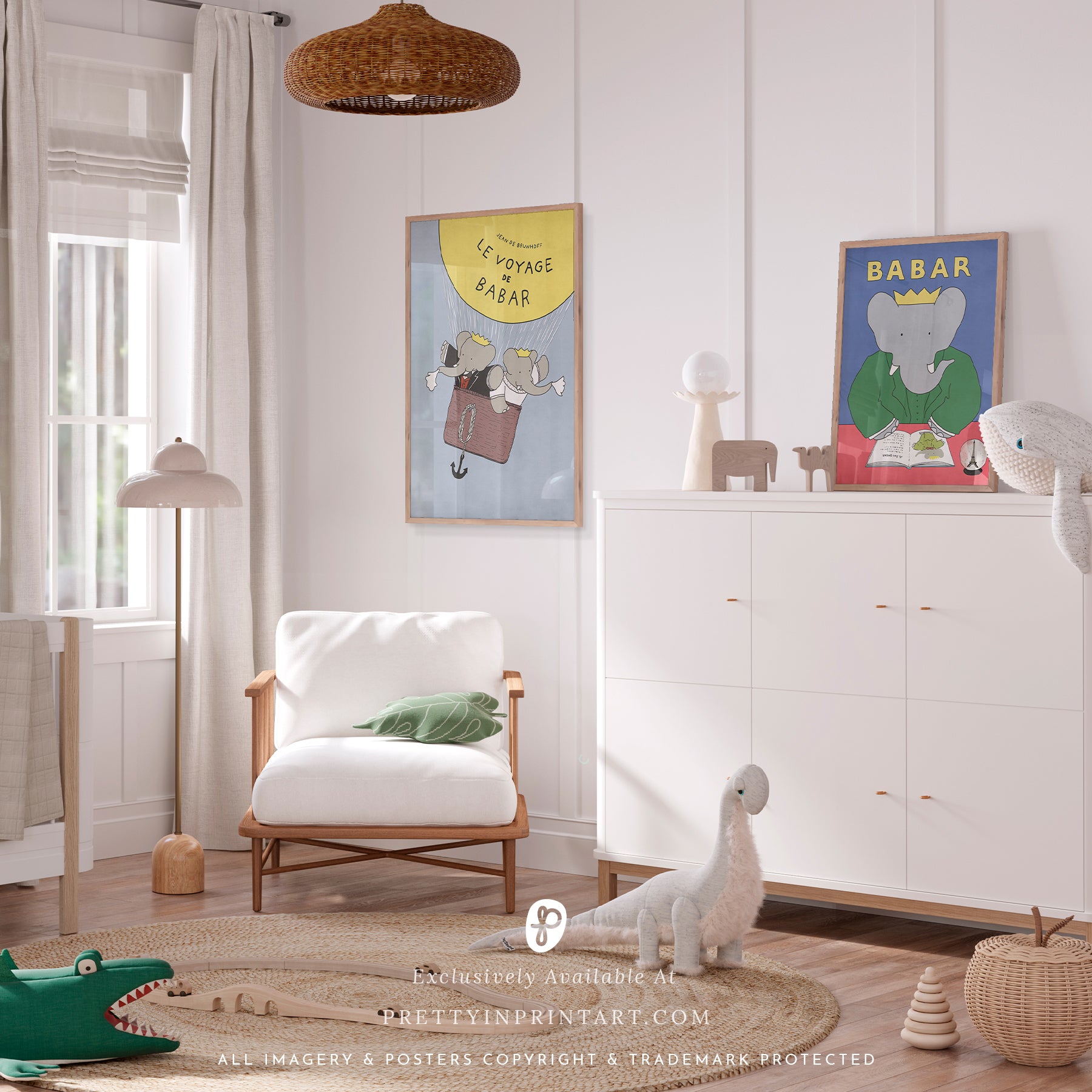 Babar Nursery Art - Babar the Elephant nursery wall art print, Vintage Babar nursery decor for baby’s room, Classic Babar prints for children’s bedrooms