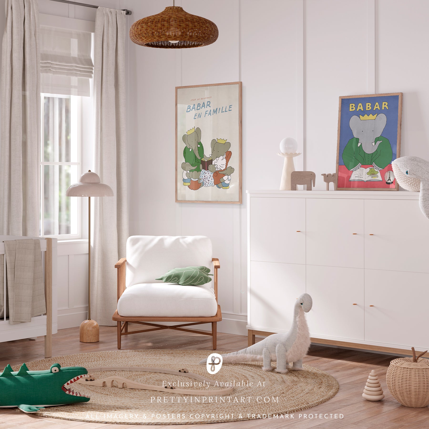 Babar Nursery Art - Babar the Elephant nursery wall art print, Vintage Babar nursery decor for baby’s room, Classic Babar prints for children’s bedrooms