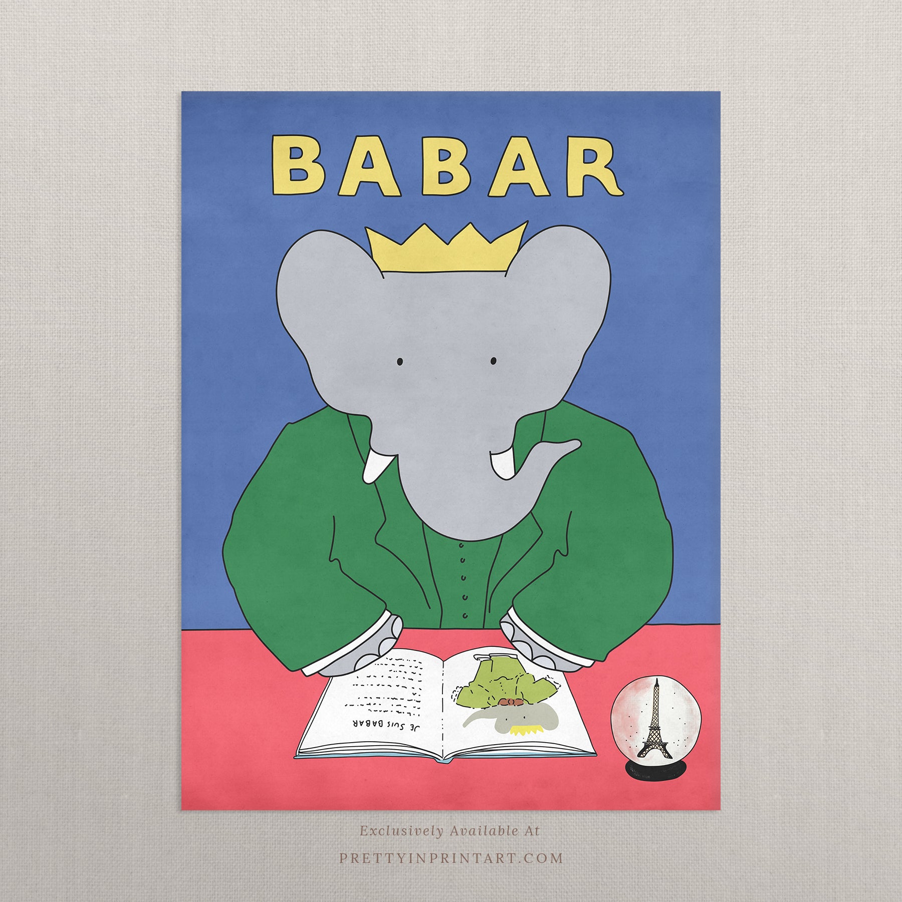 Babar Nursery Art - Babar the Elephant nursery wall art print, Vintage Babar nursery decor for baby’s room, Classic Babar prints for children’s bedrooms