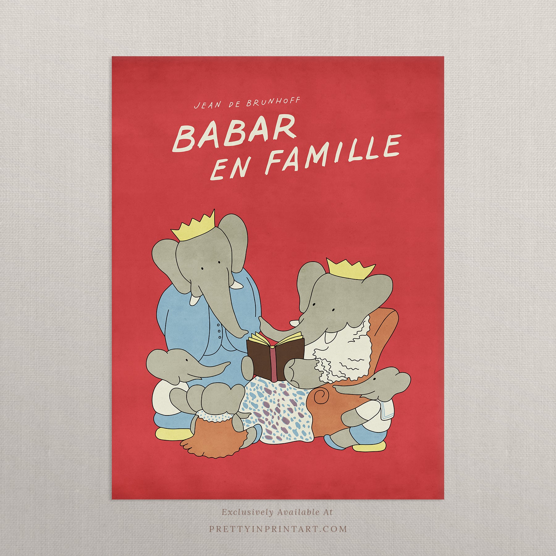Babar Nursery Art - Babar the Elephant nursery wall art print, Vintage Babar nursery decor for baby’s room, Classic Babar prints for children’s bedrooms
