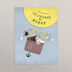 Babar the Elephant Hot Air Balloon Nursery Art Print – Vintage Storybook Wall Art, Unframed (005)