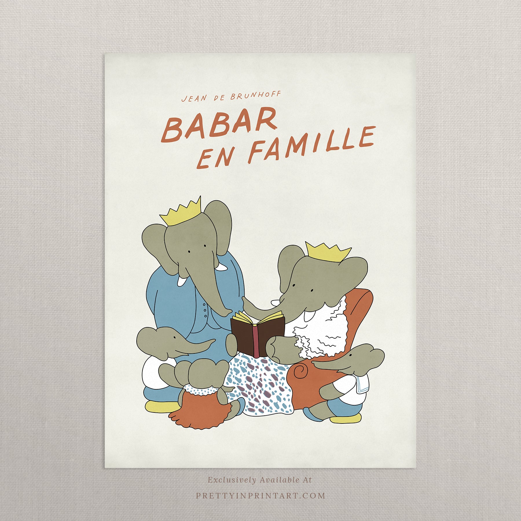 Babar Nursery Art - Babar the Elephant nursery wall art print, Vintage Babar nursery decor for baby’s room, Classic Babar prints for children’s bedrooms