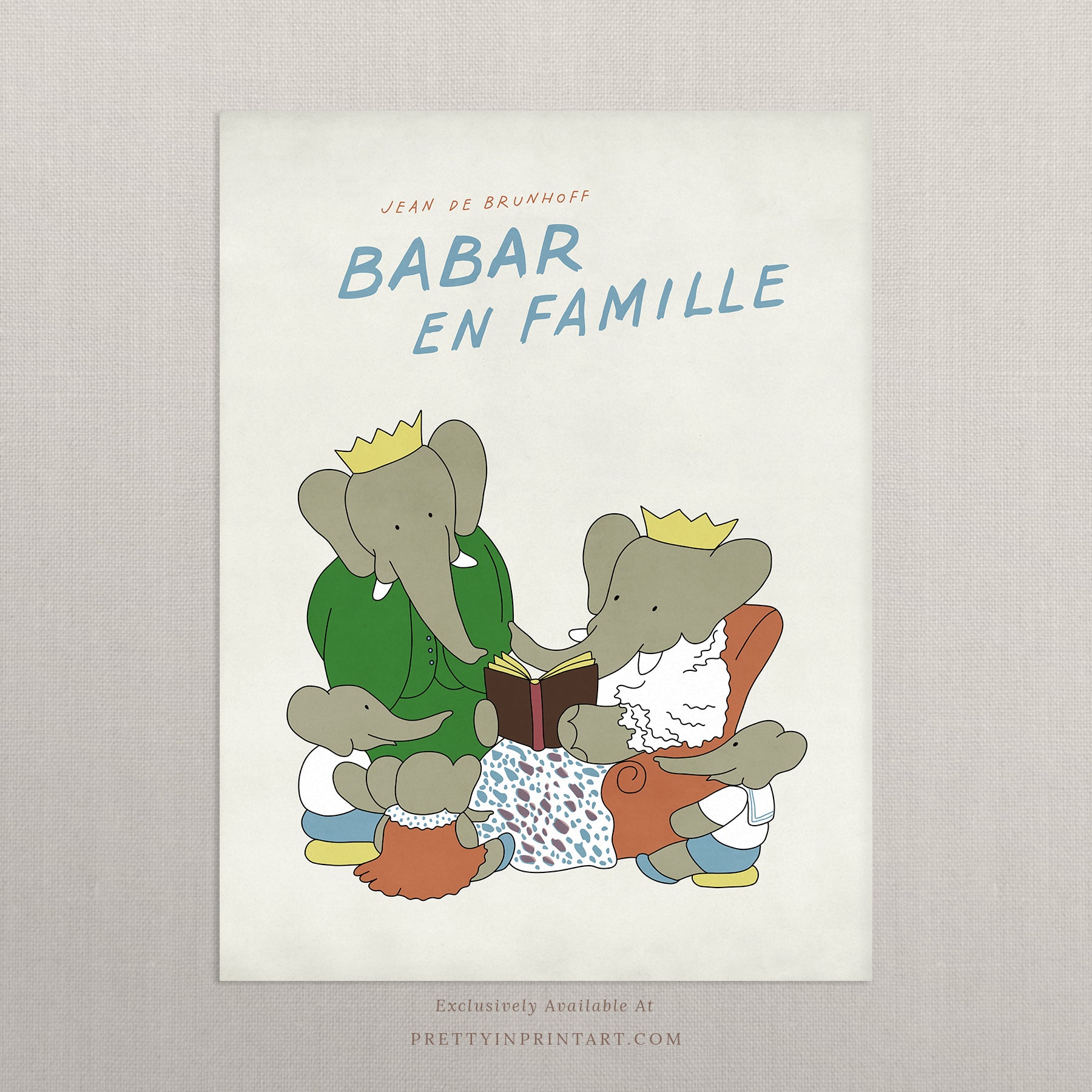 Babar Nursery Art - Babar the Elephant nursery wall art print, Vintage Babar nursery decor for baby’s room, Classic Babar prints for children’s bedrooms