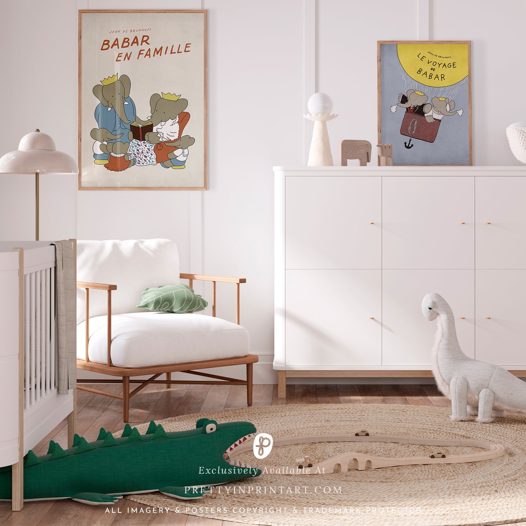 Babar Nursery Art - Babar the Elephant nursery wall art print, Vintage Babar nursery decor for baby’s room, Classic Babar prints for children’s bedrooms