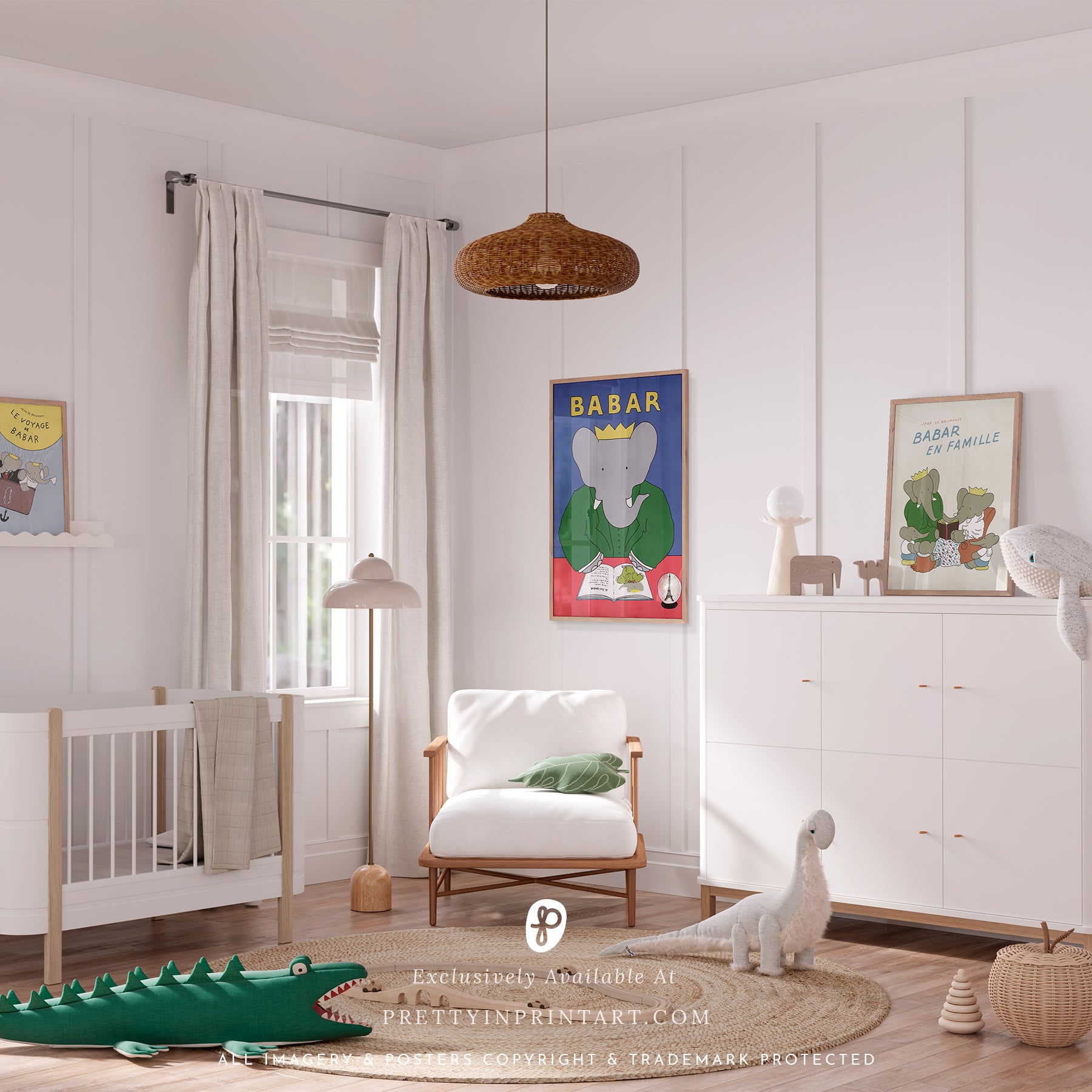 Babar Nursery Art - Babar the Elephant nursery wall art print, Vintage Babar nursery decor for baby’s room, Classic Babar prints for children’s bedrooms