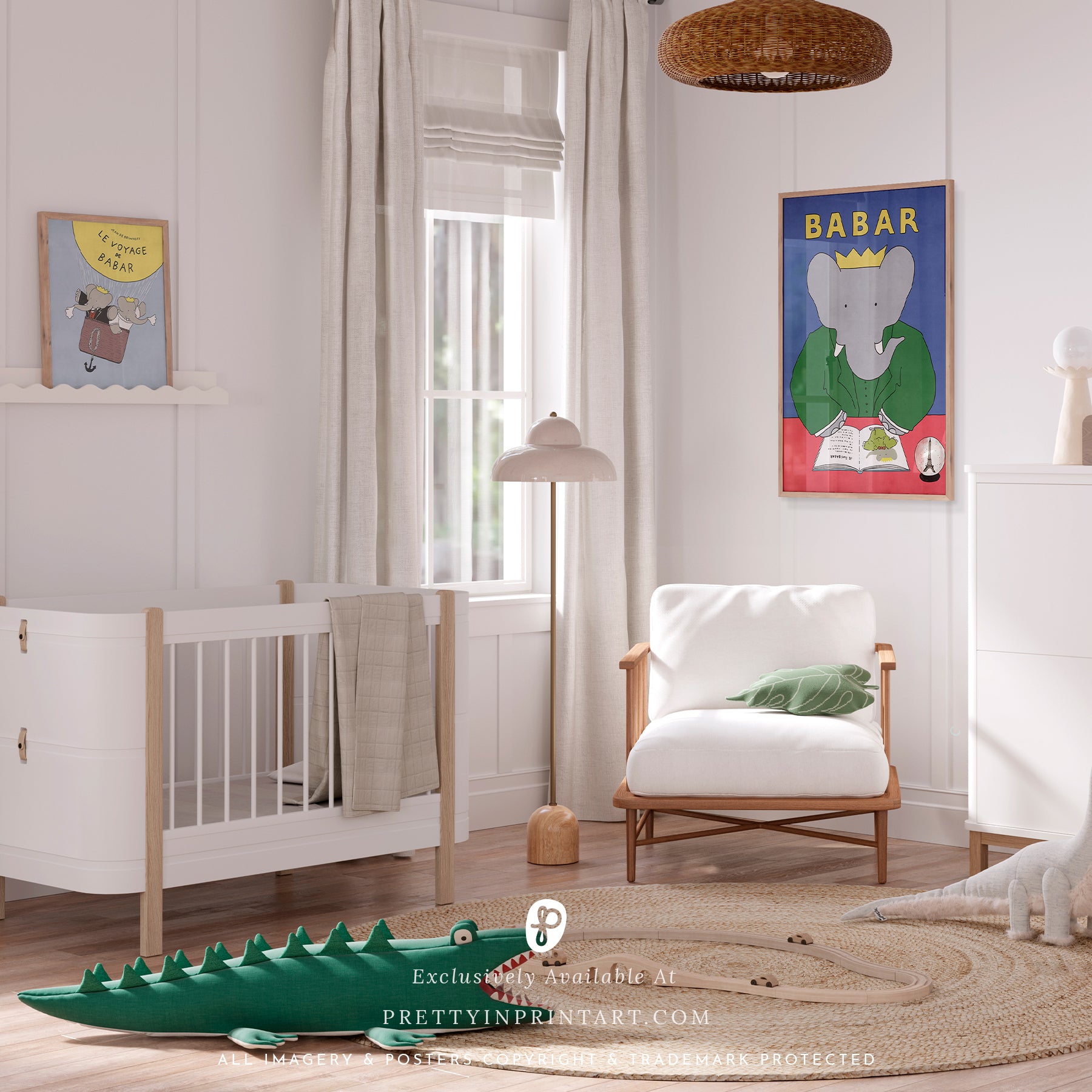 Babar Nursery Art - Babar the Elephant nursery wall art print, Vintage Babar nursery decor for baby’s room, Classic Babar prints for children’s bedrooms