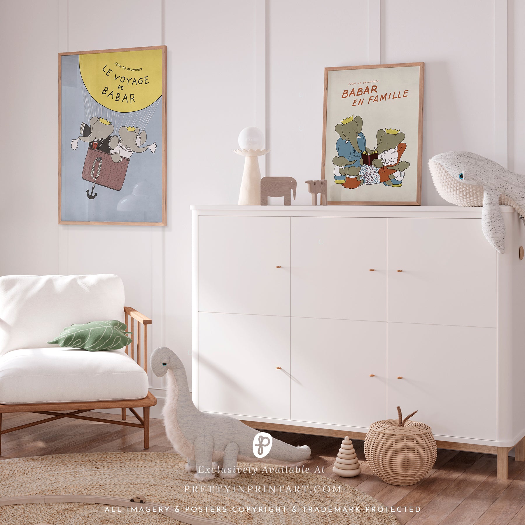 Babar Nursery Art - Babar the Elephant nursery wall art print, Vintage Babar nursery decor for baby’s room, Classic Babar prints for children’s bedrooms